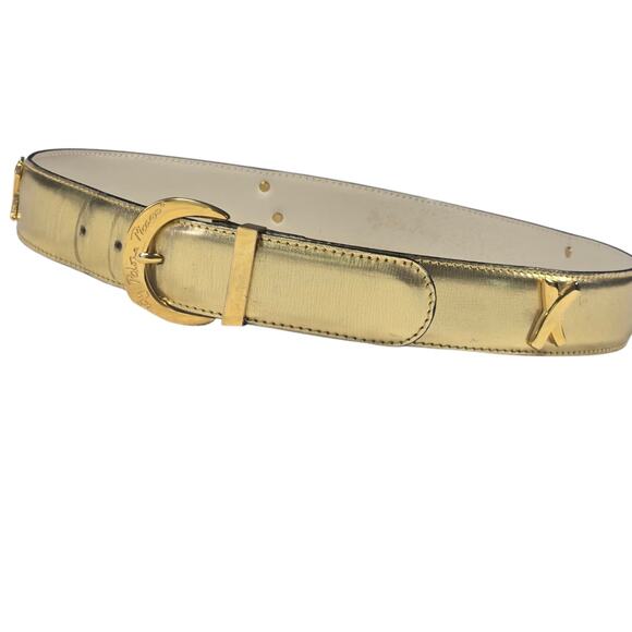 Paloma Picasso X Gold Metallic Kiss Belt Leather Made in Italy VTG Size L/80 - Picture 6 of 14
